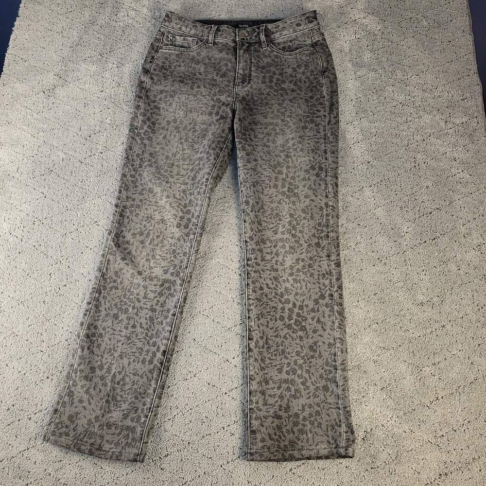 NYDJ Jeans Womens 8 Gray Floral Marilyn Straight Lift Tuck High Rise Shaping